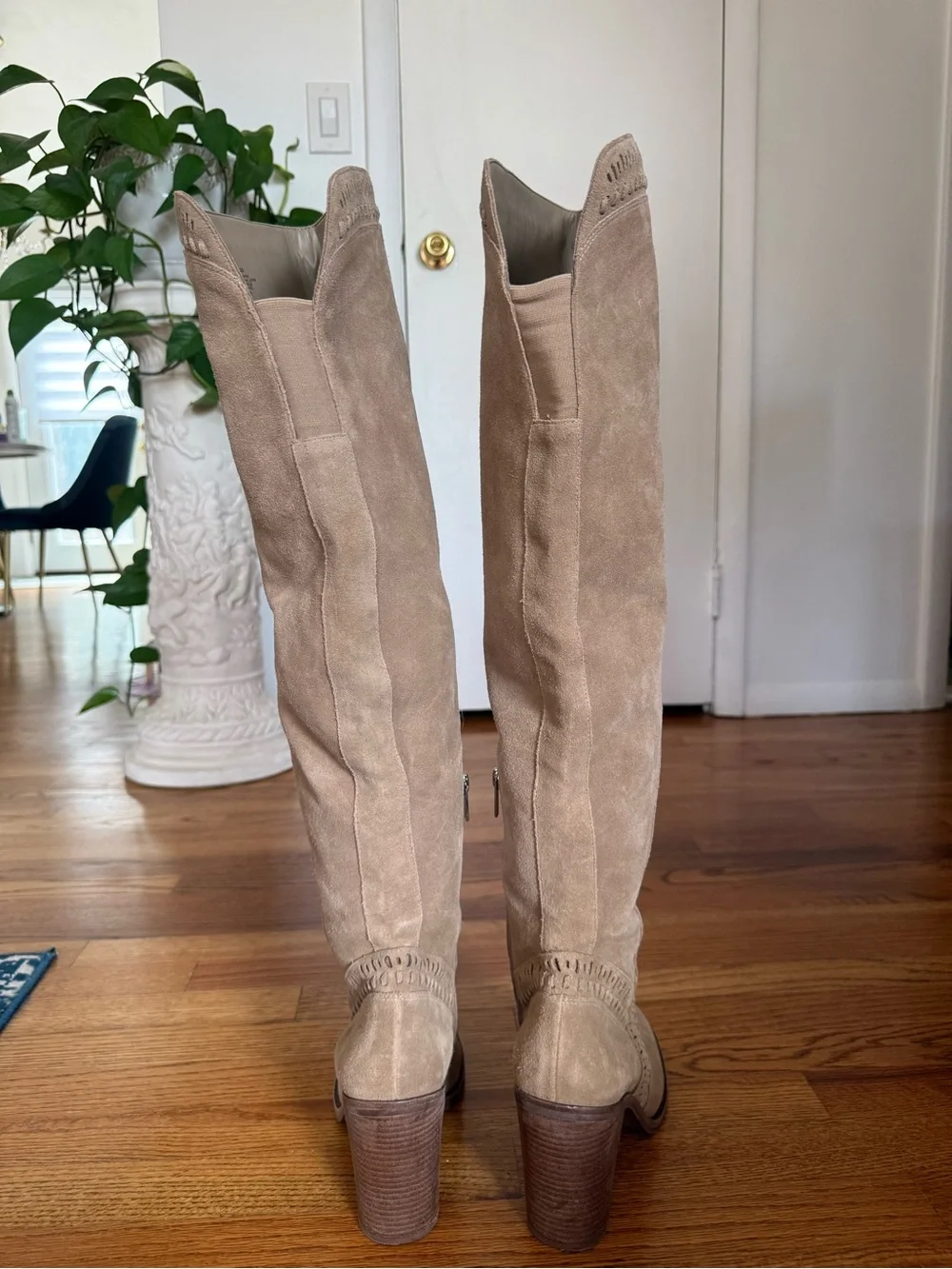 Vince Camuto Madolee Taupe Suede Over-the-Knee Block Heel Boots